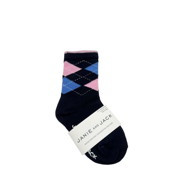 NWT Janie And Jack Argyle Socks Boys Sz 12-24 Months Navy Blue Knit Cotton Blend - Picture 2 of 6